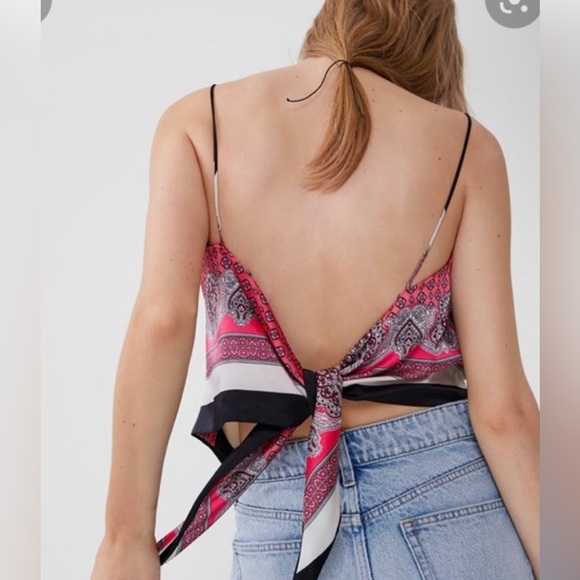 Zara Scarf Bandana Print Tie Back Top SZ S - Picture 2 of 7